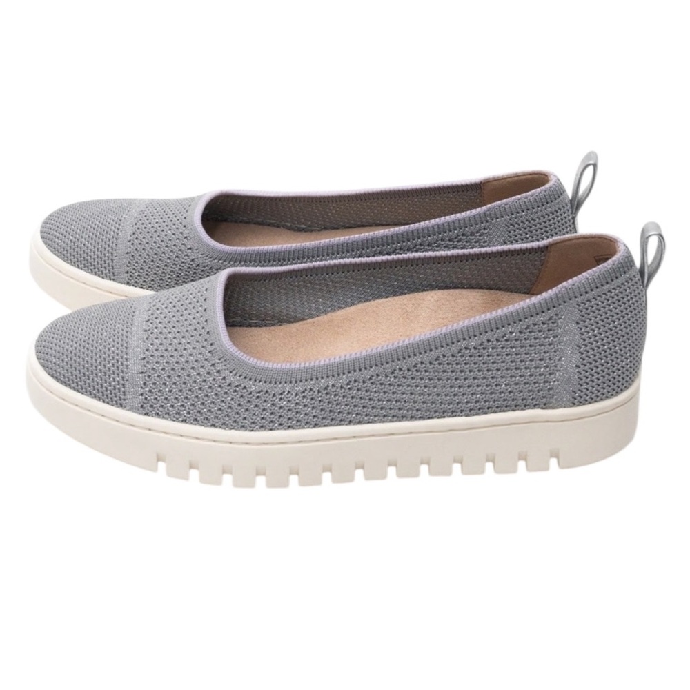 Vionic Uptown skimmer knit slip on shoes in gray silver metallic comfort